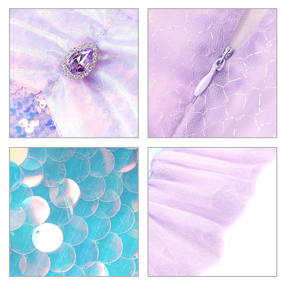 Kids Sequins Mermaid Dress Sea Princess Dress Beach Vacation Mermaid Tail Tutu Dress