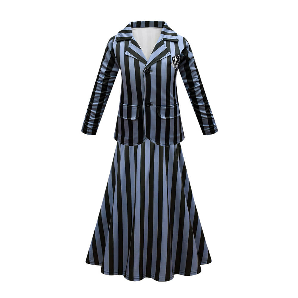 Wednesday School Uniform Girls Nevermore Academy Costume Wednesday Pleated Skirt Stripes Outfit for Halloween Party