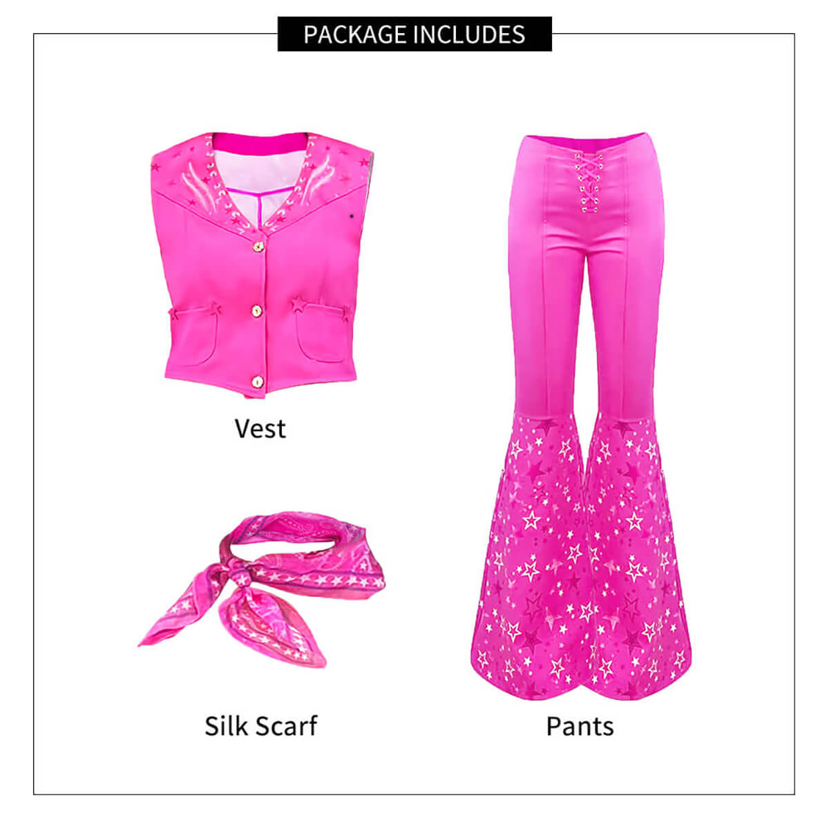 Y2k Sexy Barbara Costume Cowgirl 70s Disco Outfits Hot Pink Flare Pants with Vest Western Halloween Costume