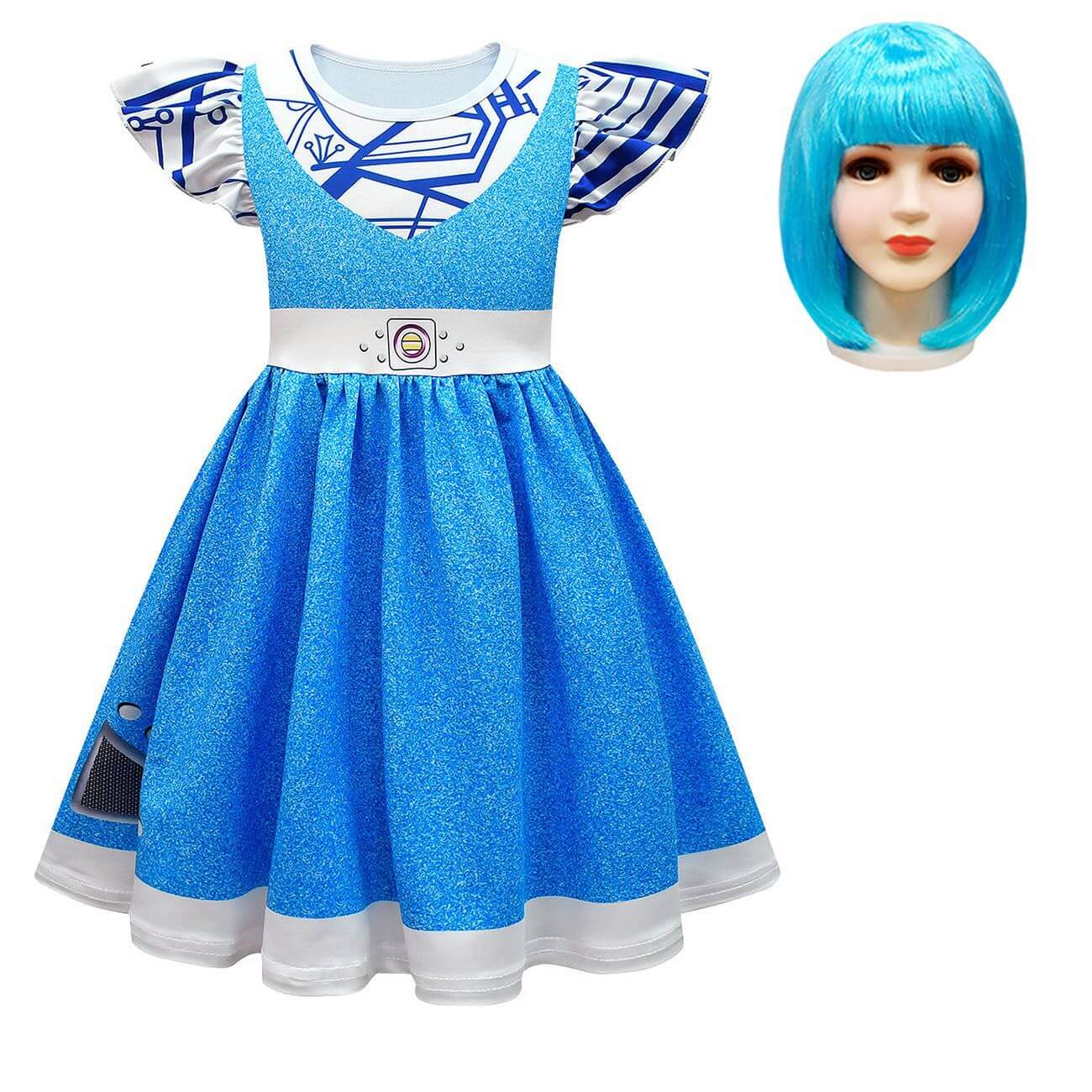 Girls Zombies Costume Kids A-Li Dress Gloves Wig Full Set Alien Cosplay Outfit for Hallween