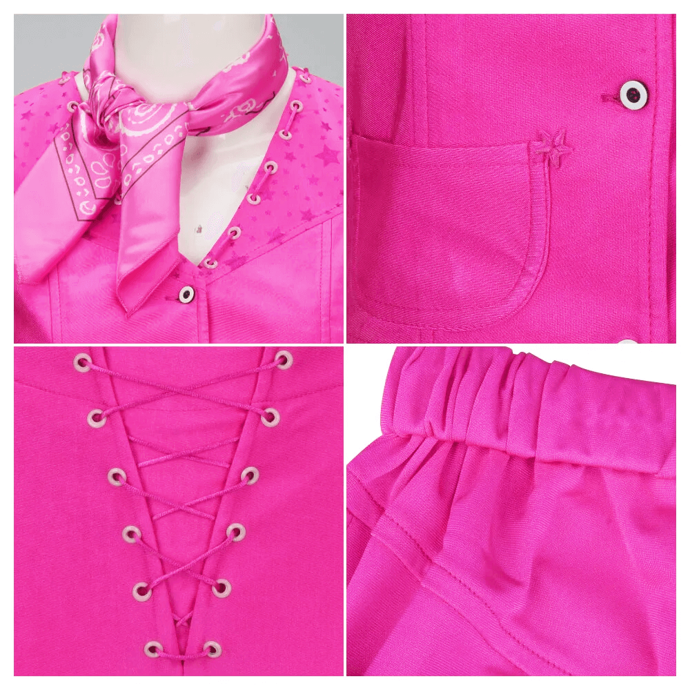 Y2k Sexy Barbara Costume Cowgirl 70s Disco Outfits Hot Pink Flare Pants with Vest Western Halloween Costume