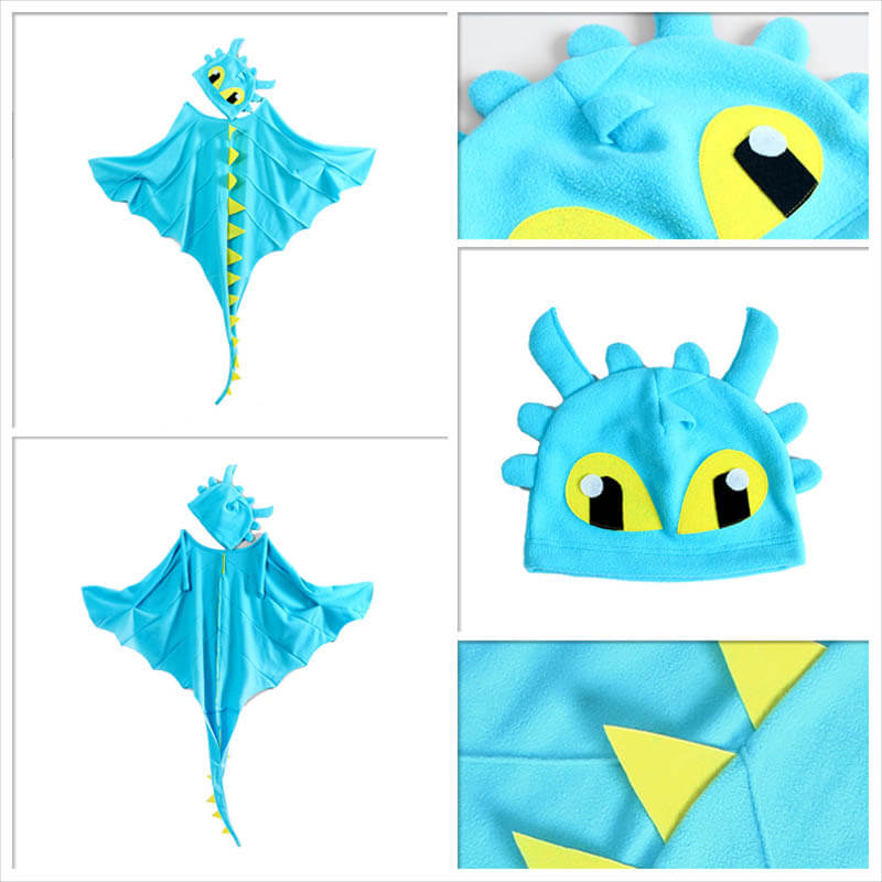 Kids Dragon Cloak with Hat Mask 3pcs Dinosaur Cosplay Costume Cape for Halloween Party