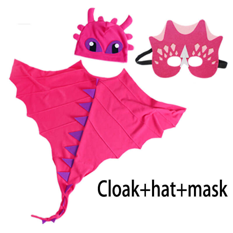 Kids Dragon Cloak with Hat Mask 3pcs Dinosaur Cosplay Costume Cape for Halloween Party