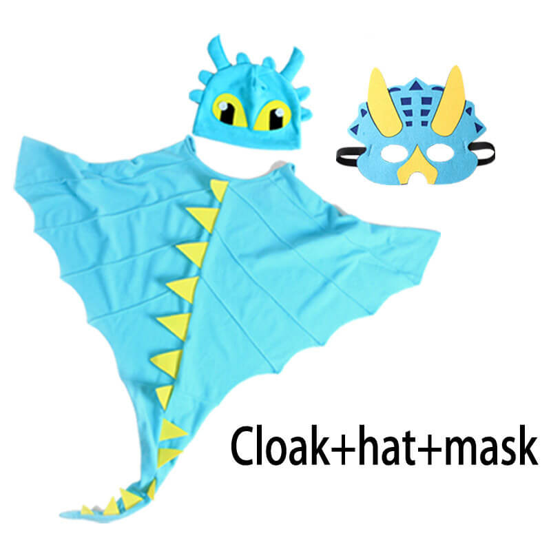 Kids Dragon Cloak with Hat Mask 3pcs Dinosaur Cosplay Costume Cape for Halloween Party