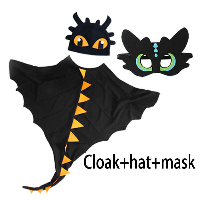 Kids Dragon Cloak with Hat Mask 3pcs Dinosaur Cosplay Costume Cape for Halloween Party