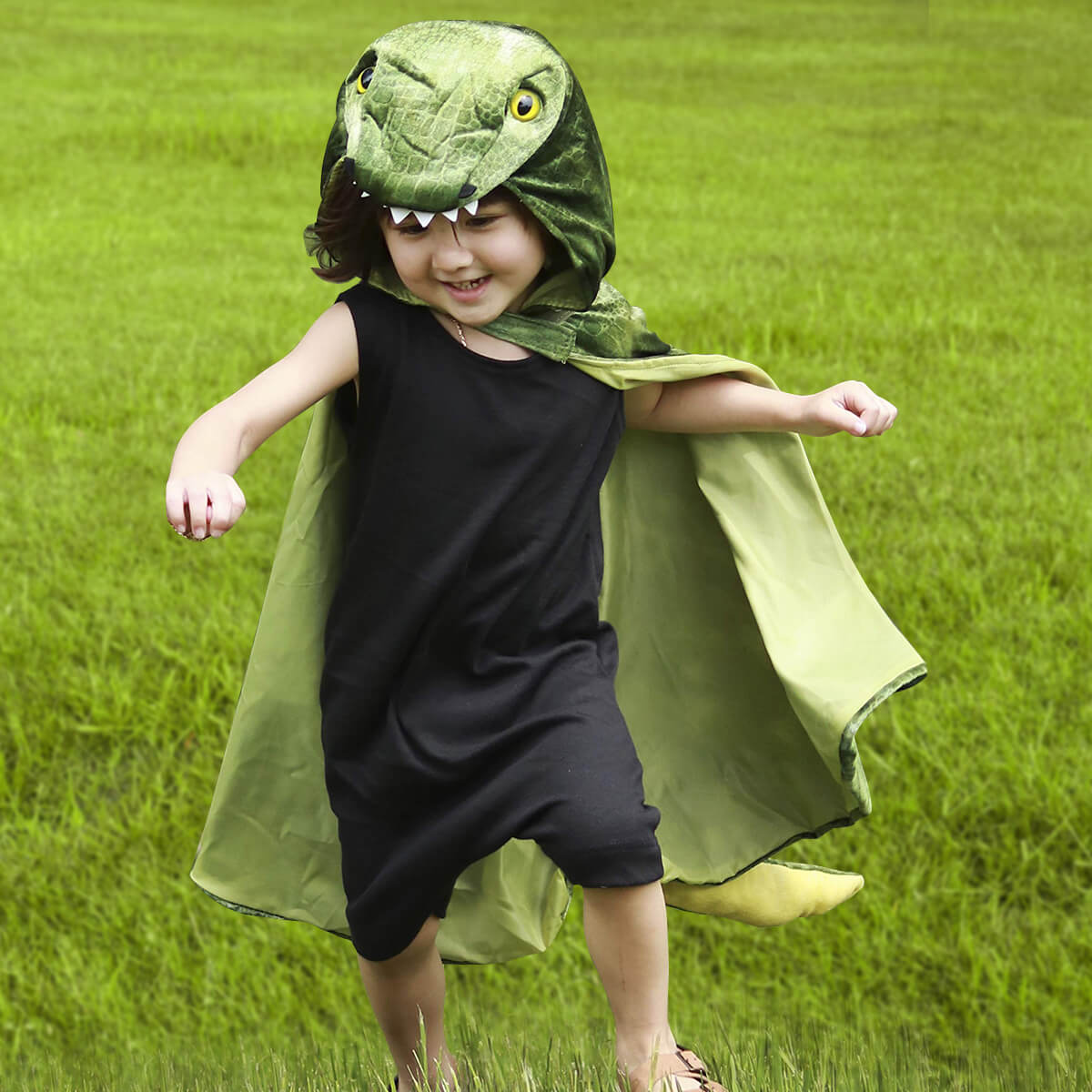 Kids Dinosaur Cloak T-Rex Hooded Cape Boys Girls Halloween Cosplay Costume Dragon Robe 3-12Y
