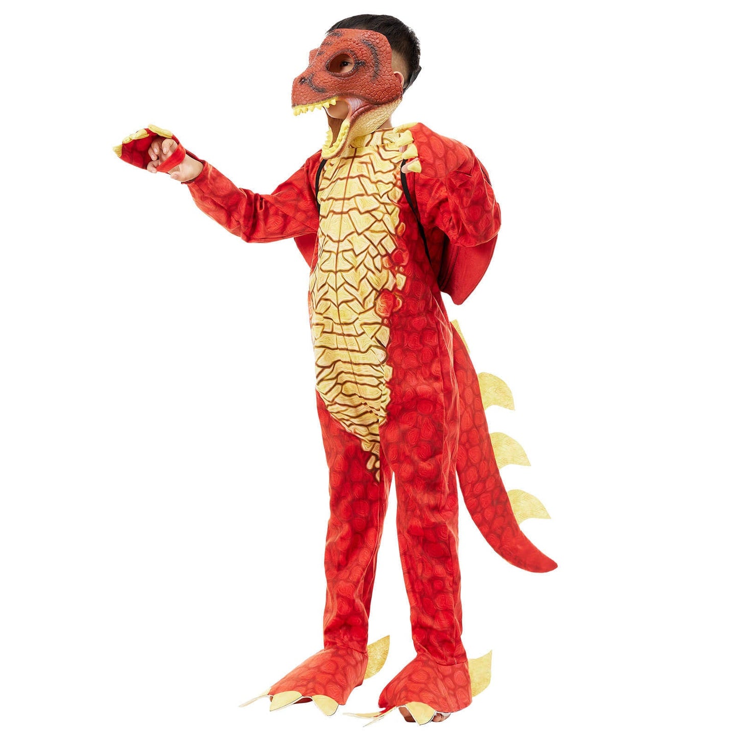 Kids Dinosaur Costume T-rex Jumpsuit Dragon Wings Dinosaur Latex Rubber Mask 3pcs Set for Fancy Cosplay 3T-10