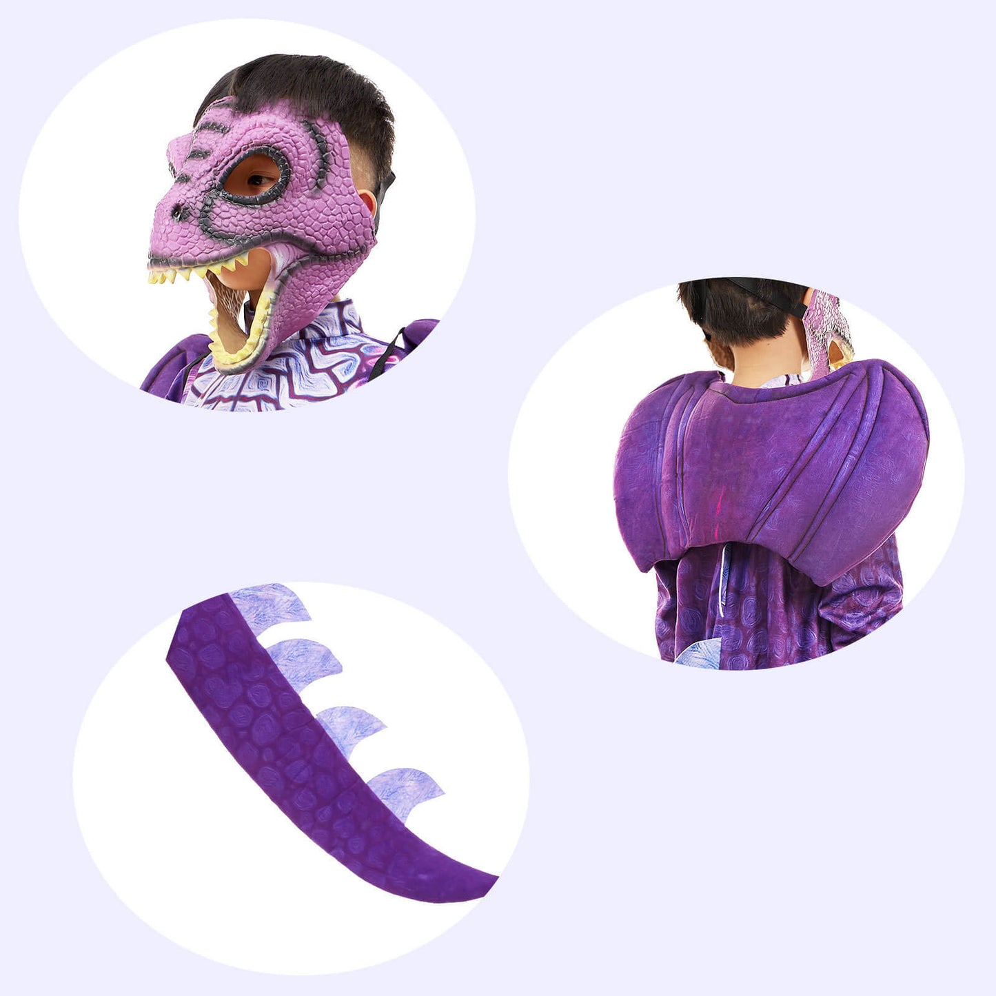 Kids Dinosaur Costume T-rex Jumpsuit Dragon Wings Dinosaur Latex Rubber Mask 3pcs Set for Fancy Cosplay 3T-10