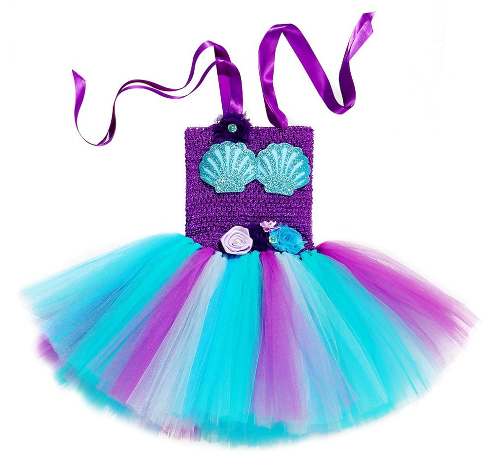 Girls Mermaid Tutu Dress Sea Princess Dress with Headband For 12 Months To 8 Years