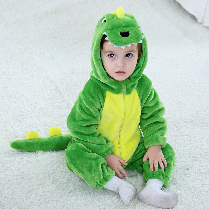 Toddler Infant Dinosaur Costume Flannel Hooded Onesie Soft Animal Romper Outfits Fancy Jumpsuit