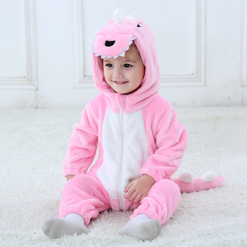 Toddler Infant Dinosaur Costume Flannel Hooded Onesie Soft Animal Romper Outfits Fancy Jumpsuit