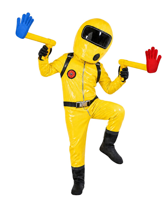 Kids The Player Costume Yellow Hazmat Suit with Extendable Grabber Hands for Cosplay Carnival