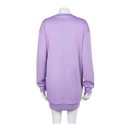 Mira Purple Bear Sweatshirt Dress KPop Mira Purple Long Sleeve Casual Loungewear