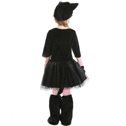 Girls Black Cat Costume Kids Pink Kitty Cosplay Outfit Full Set