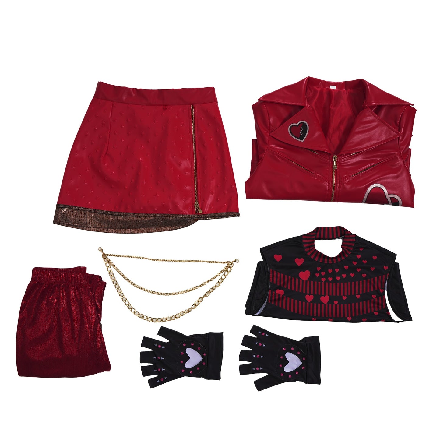 Red Princess Dress Movie 5 PU Leather Jacket Skirt and Pants Full Set for Girls Women Halloween Carnival