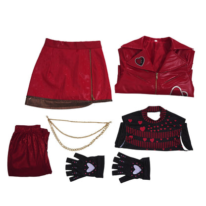 Red Princess Dress Movie 5 PU Leather Jacket Skirt and Pants Full Set for Girls Women Halloween Carnival