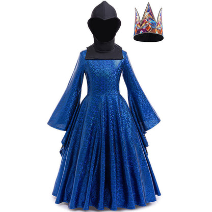 Kids Evil Queen Costume Girls Dress Cloak Crown Party Dress Up Cosplay Outfit