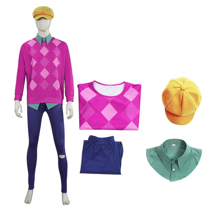 KPop Fashion Stage Performance Outfit Pink Top and Navy Jeans Cosplay Full Set for Boys and Men