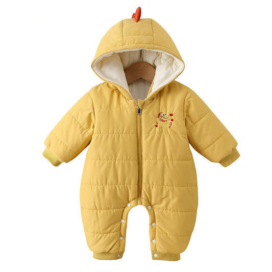 Mameluco con capucha amarillo para bebé, mono acolchado lindo con estampado de dibujos animados