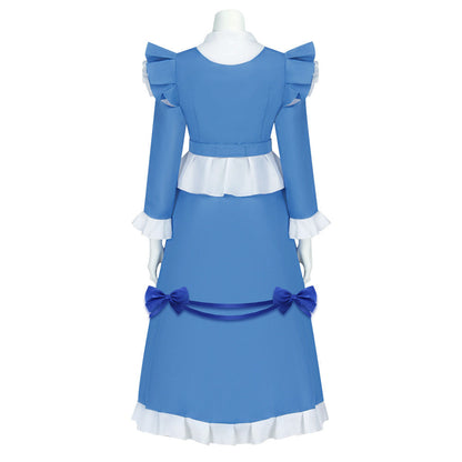 Girls The Incredible Doll Costume Blue Maid Dress with Matching Bow Accessories for Halloween Cosplay Theme Parties