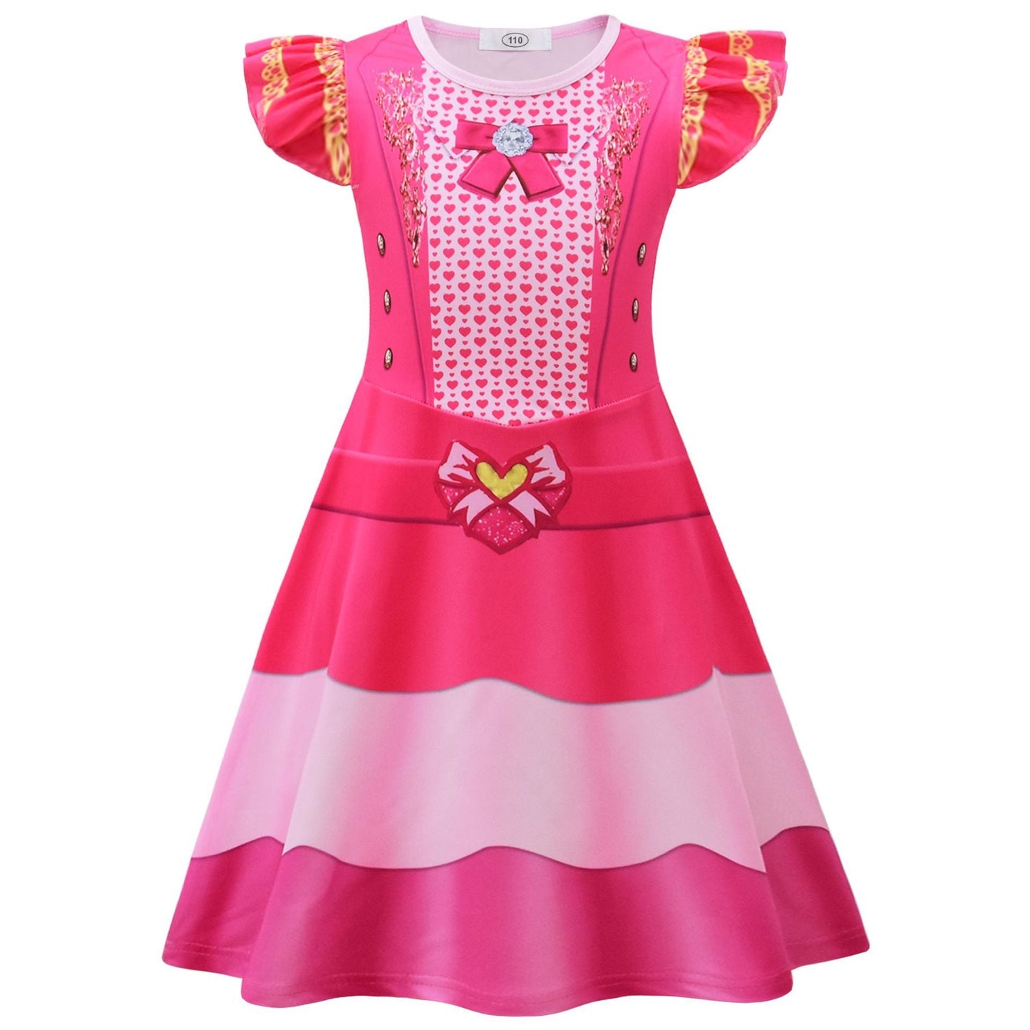 Girls Princess Pink Costume Heart Printed Dress Bag Leggings 3pcs Full Set for Halloween Party 4-12Y