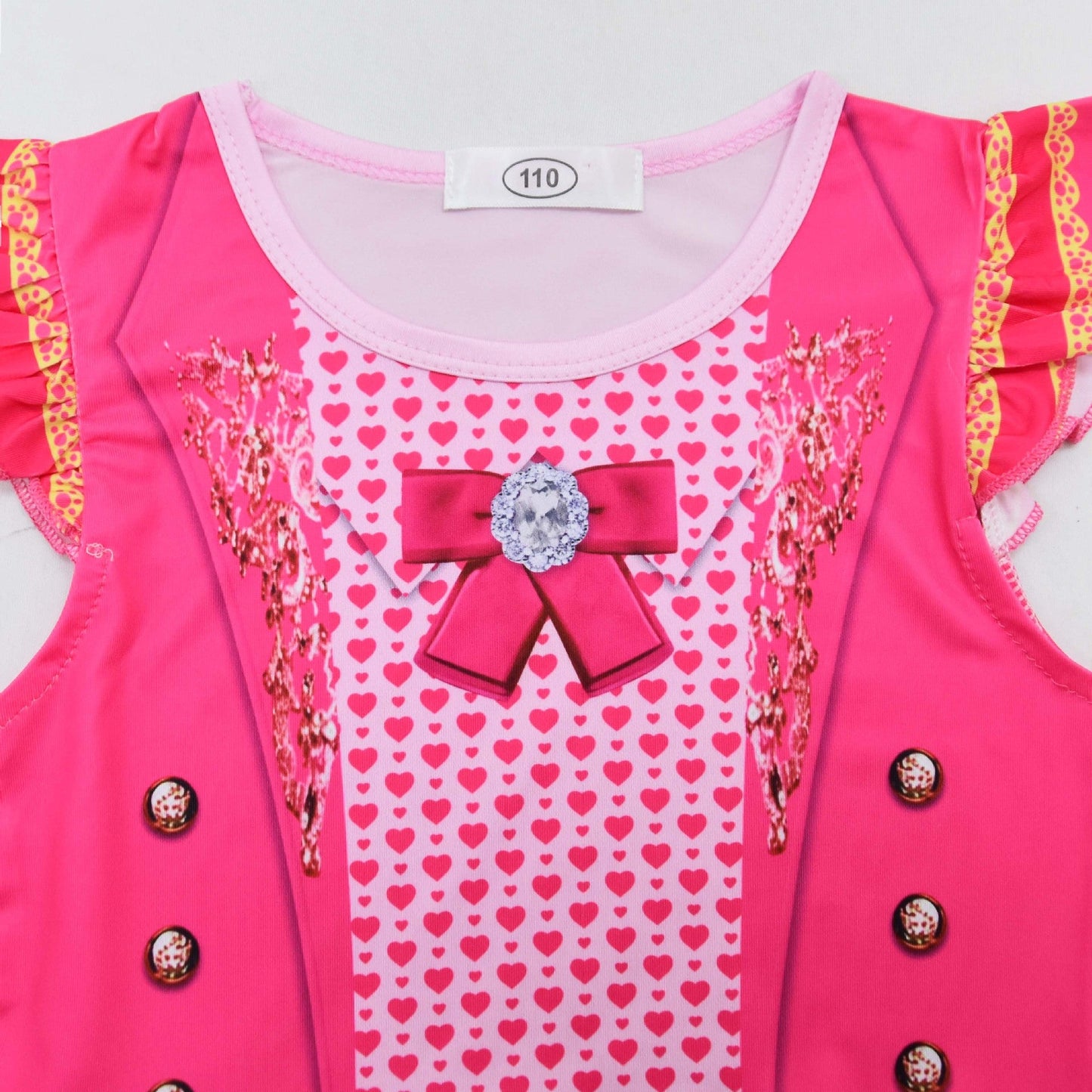 Girls Princess Pink Costume Heart Printed Dress Bag Leggings 3pcs Full Set for Halloween Party 4-12Y