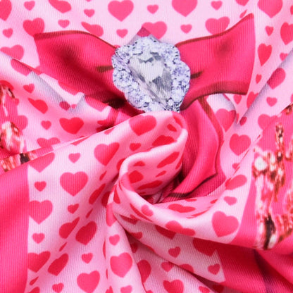 Girls Princess Pink Costume Heart Printed Dress Bag Leggings 3pcs Full Set for Halloween Party 4-12Y