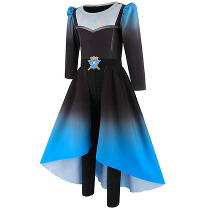 Girls Princess Chloe Costume Wicked Blue and Black Split Dress Leggings 2pcs Set for Cosplay Event
