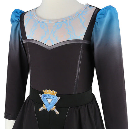 Girls Princess Chloe Costume Wicked Blue and Black Split Dress Leggings 2pcs Set for Cosplay Event