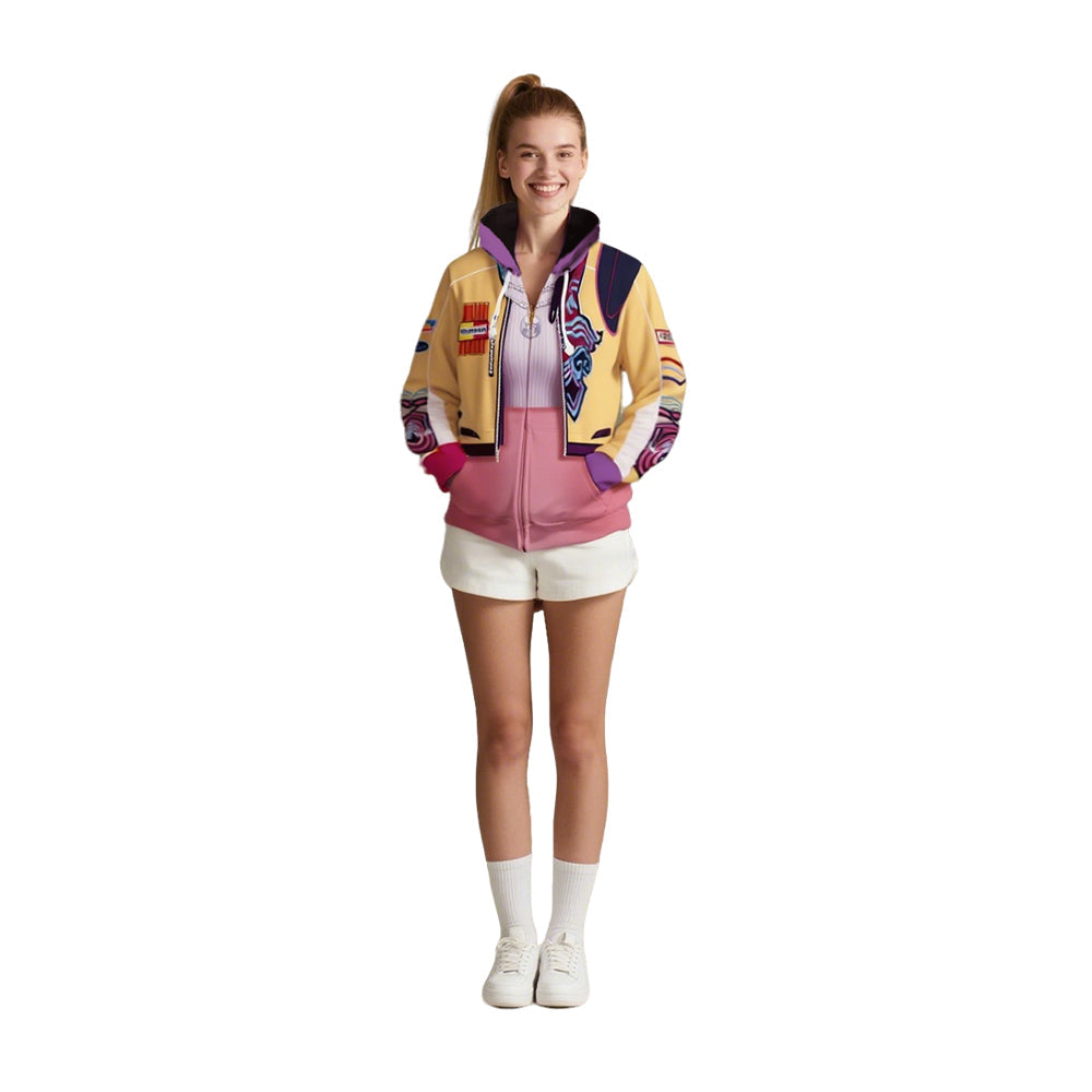 Yellow Pop Star Hoodie Causal Zip-up Sweatshirt for Daily Cosplay Wear