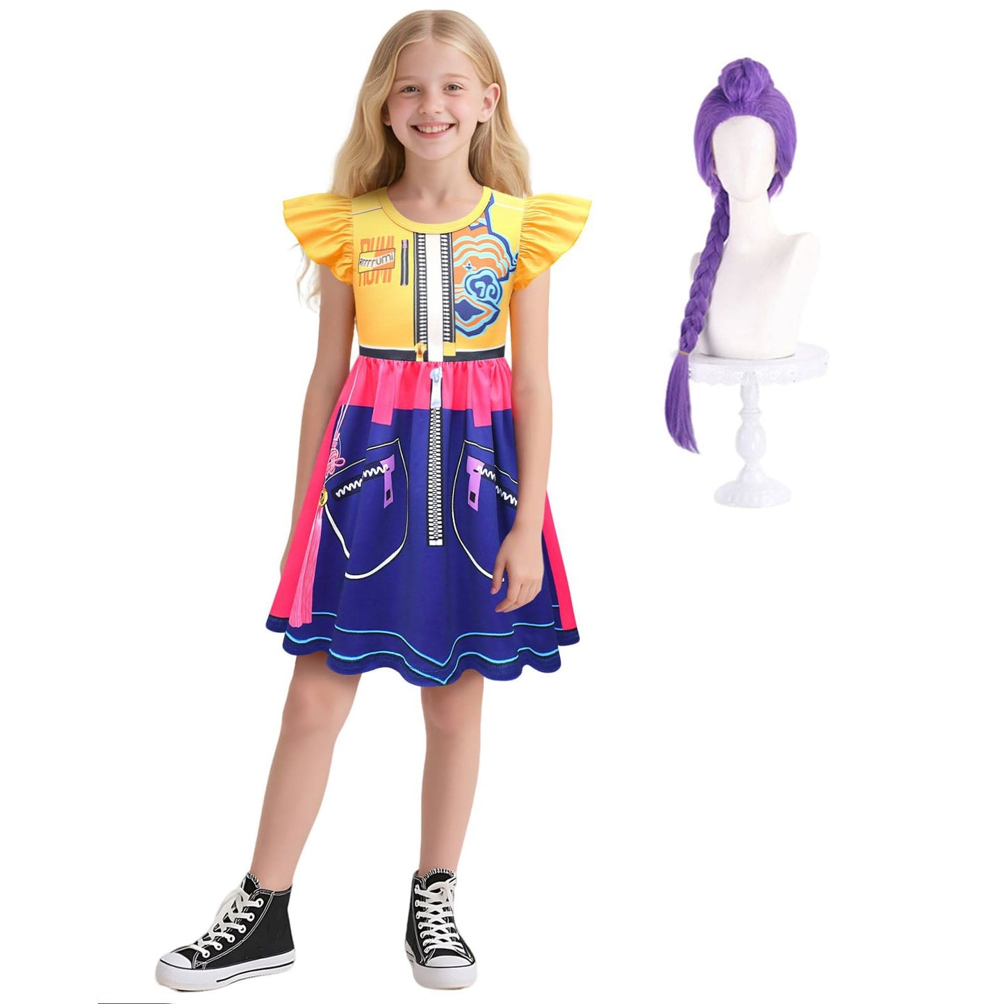 Robe de Pop Star Fille Déguisement Quotidien Cosplay Perruque Costumes d'Halloween