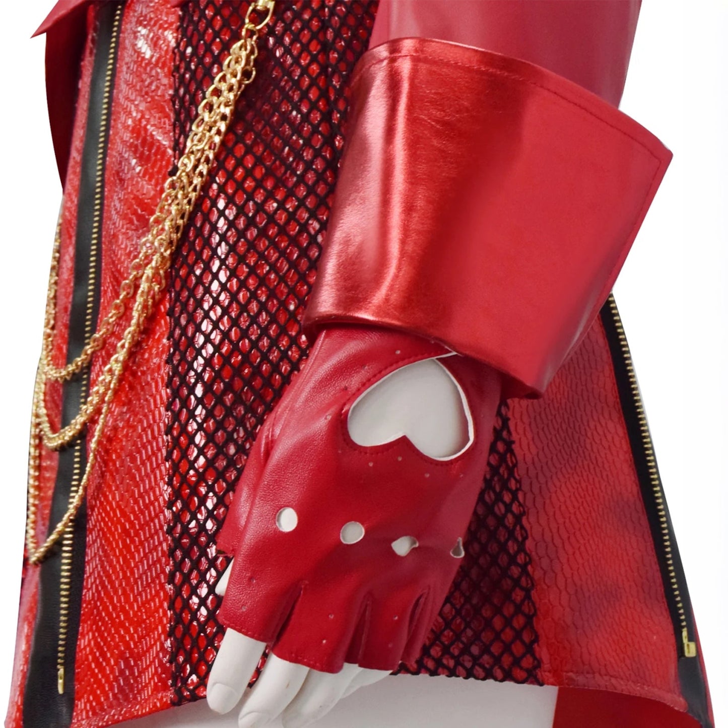 Girls Women Red Princess Costume PU Leather Jacket Skirt Pants and Accessories 6pcs Suit for Halloween Carnival