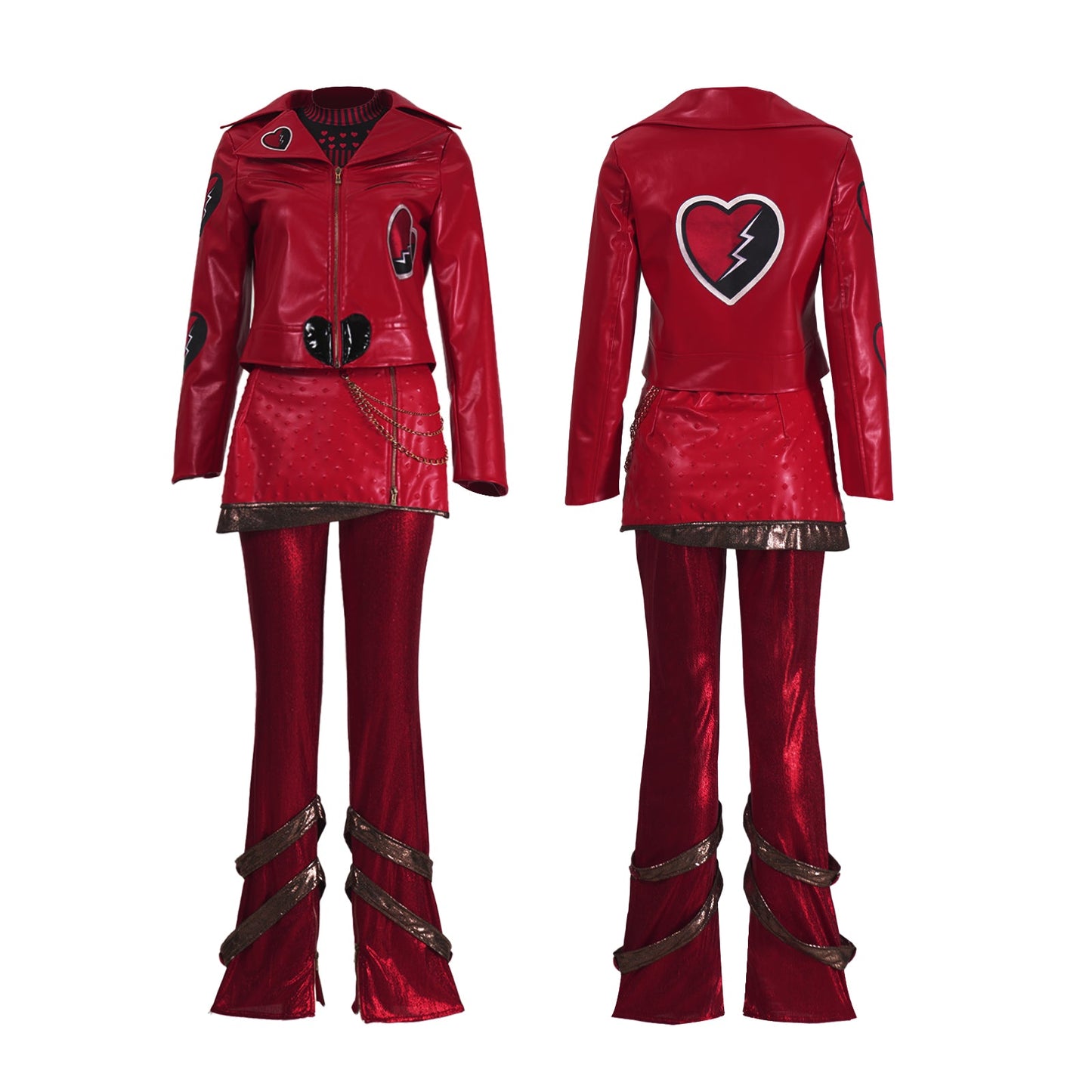 Red Princess Dress Movie 5 PU Leather Jacket Skirt and Pants Full Set for Girls Women Halloween Carnival