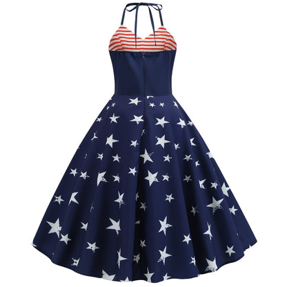 Lady's 4th Of July Dress Tie-strap Usa Stars Stripes Patriotic Dresses