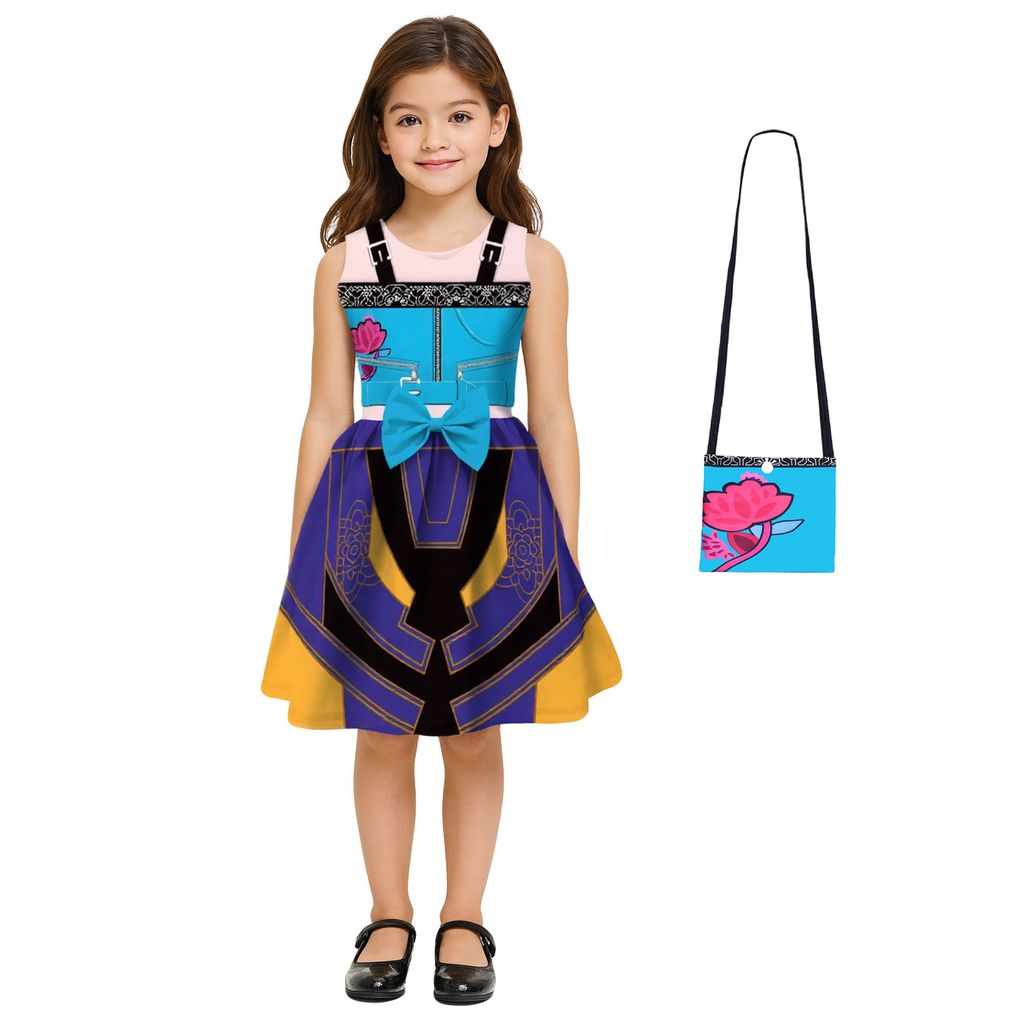 Déguisement d'Halloween pour Filles, Robe de Performance de Pop Star et Sac pour Fête Cosplay
