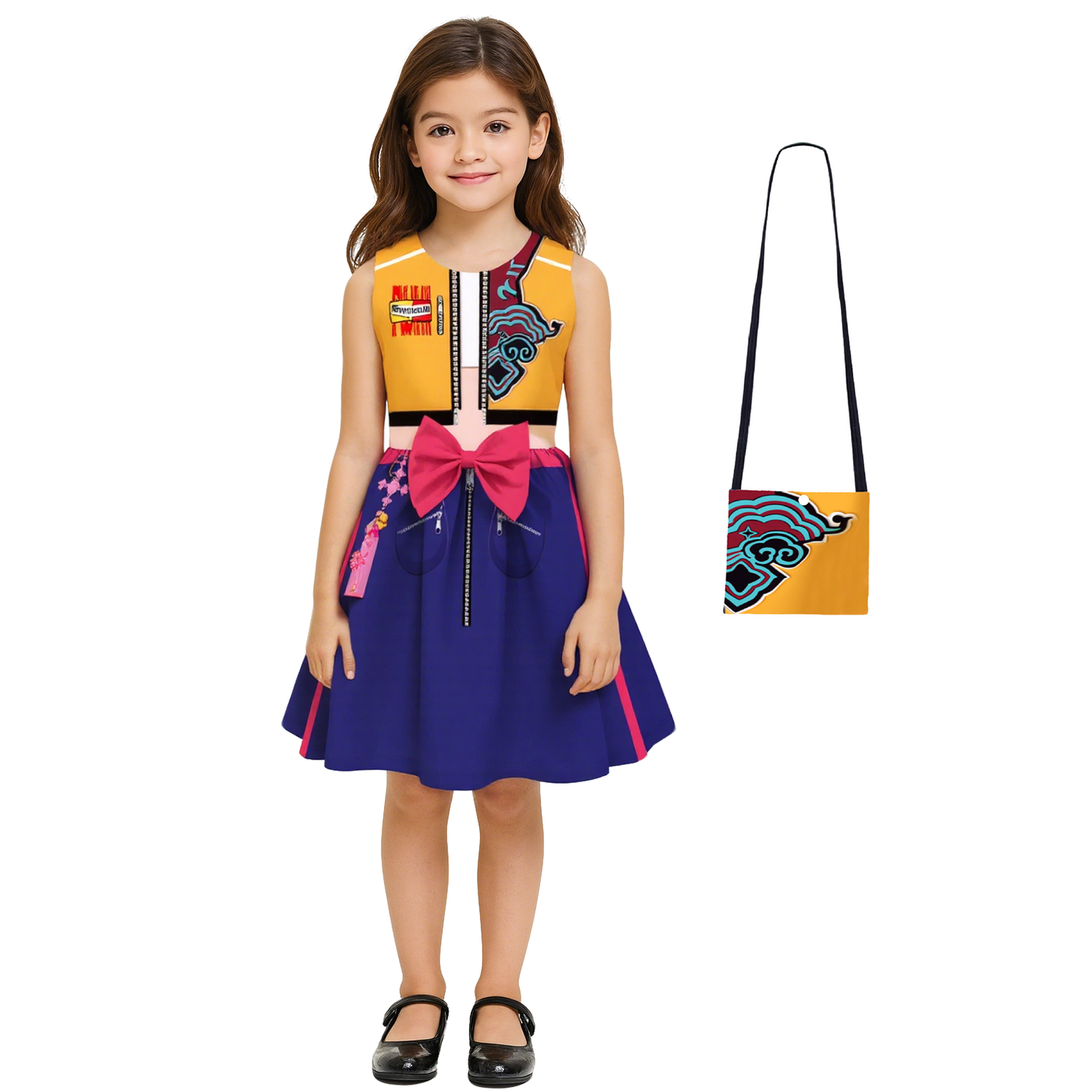 Déguisement d'Halloween pour Filles, Robe de Performance de Pop Star et Sac pour Fête Cosplay