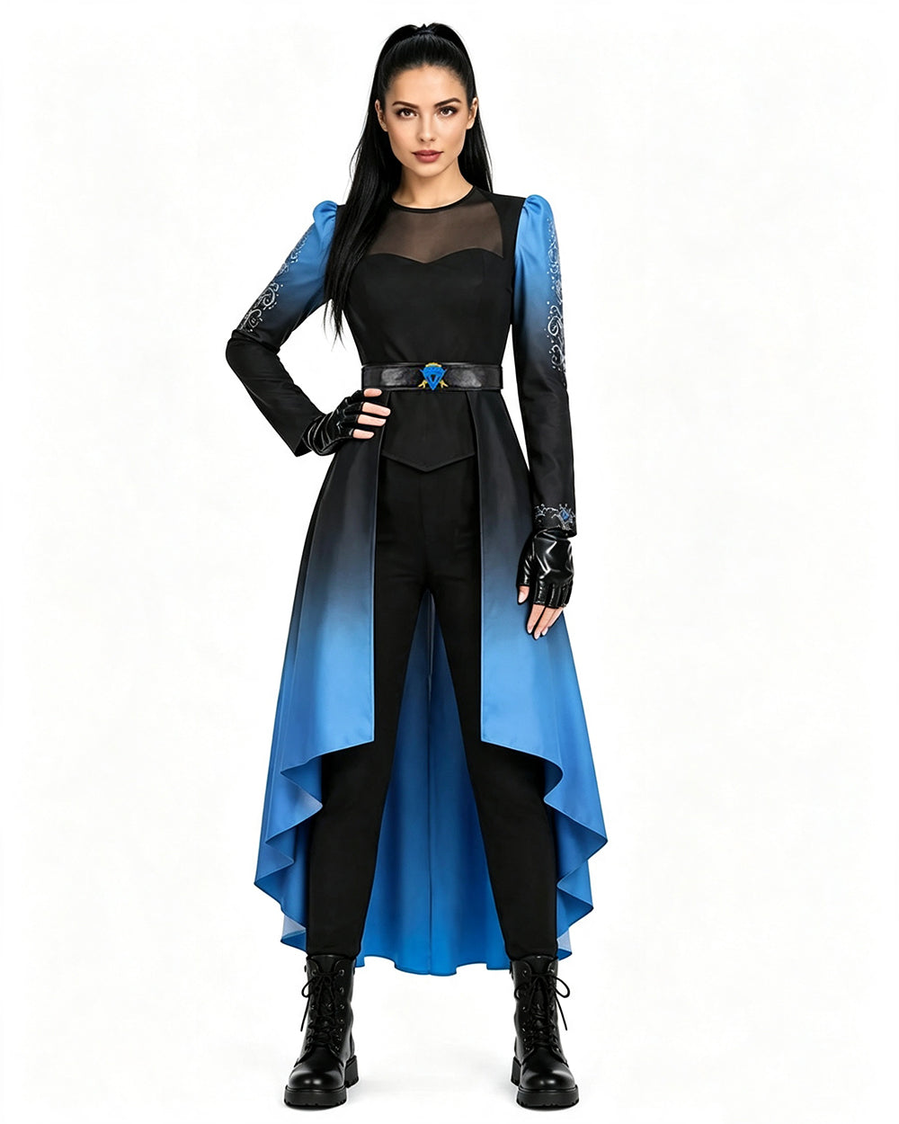 Chloe Descendants Wicked Wonderland Costume Blue Gradient Halloween Cosplay Outfit for Kids and Adult