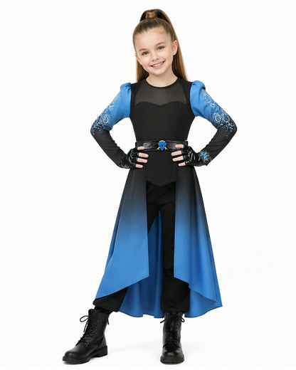 Chloe Descendants Wicked Wonderland Costume Blue Gradient Halloween Cosplay Outfit for Kids and Adult