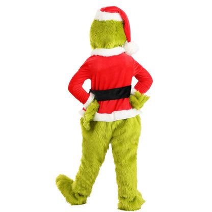 Déguisement Monstre Vert de Noël pour Enfants et Adultes, Père Noël Poilu, Ensemble 6 pièces Unisexe, Tenue de Noël