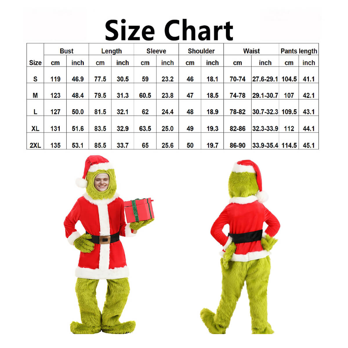 Disfraz de Monstruo Verde Navideño Niños Adultos Traje de Piel de Santa 6 Piezas Unisex Atuendo de Navidad
