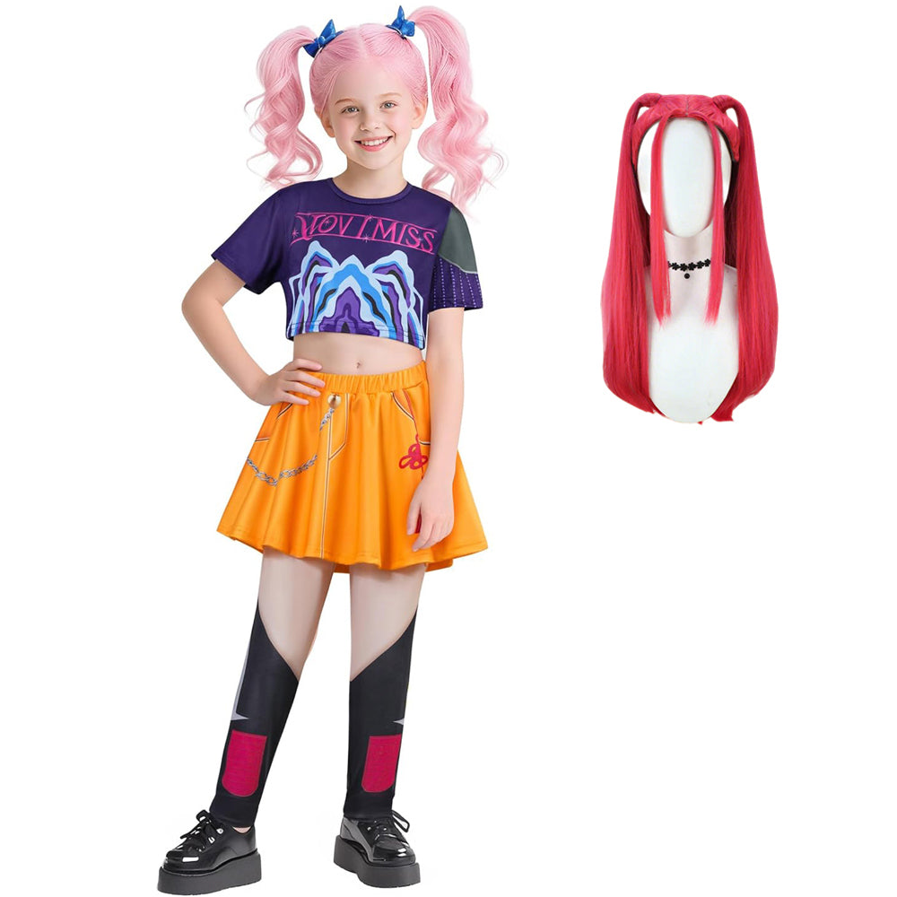Disfraz de Cosplay de Niña, Camiseta de Pop Star, Leggings, Conjunto de 3 Piezas para Fiesta de Halloween