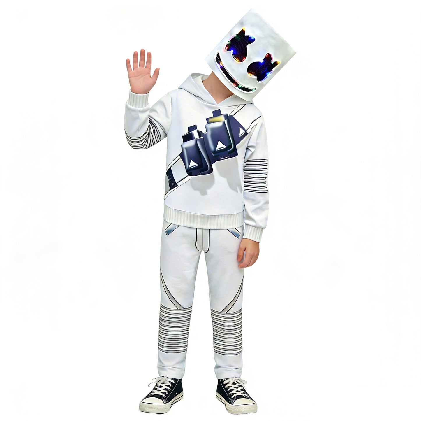 Kids DJ Marshmello Costume Light-up Helmet Marshmello DJ Rock Cosplay Outfit