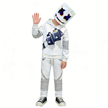 Kids DJ Marshmello Costume Light-up Helmet Marshmello DJ Rock Cosplay Outfit
