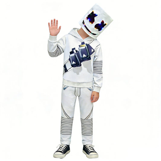 Kids DJ Marshmello Costume Light-up Helmet Marshmello DJ Rock Cosplay Outfit