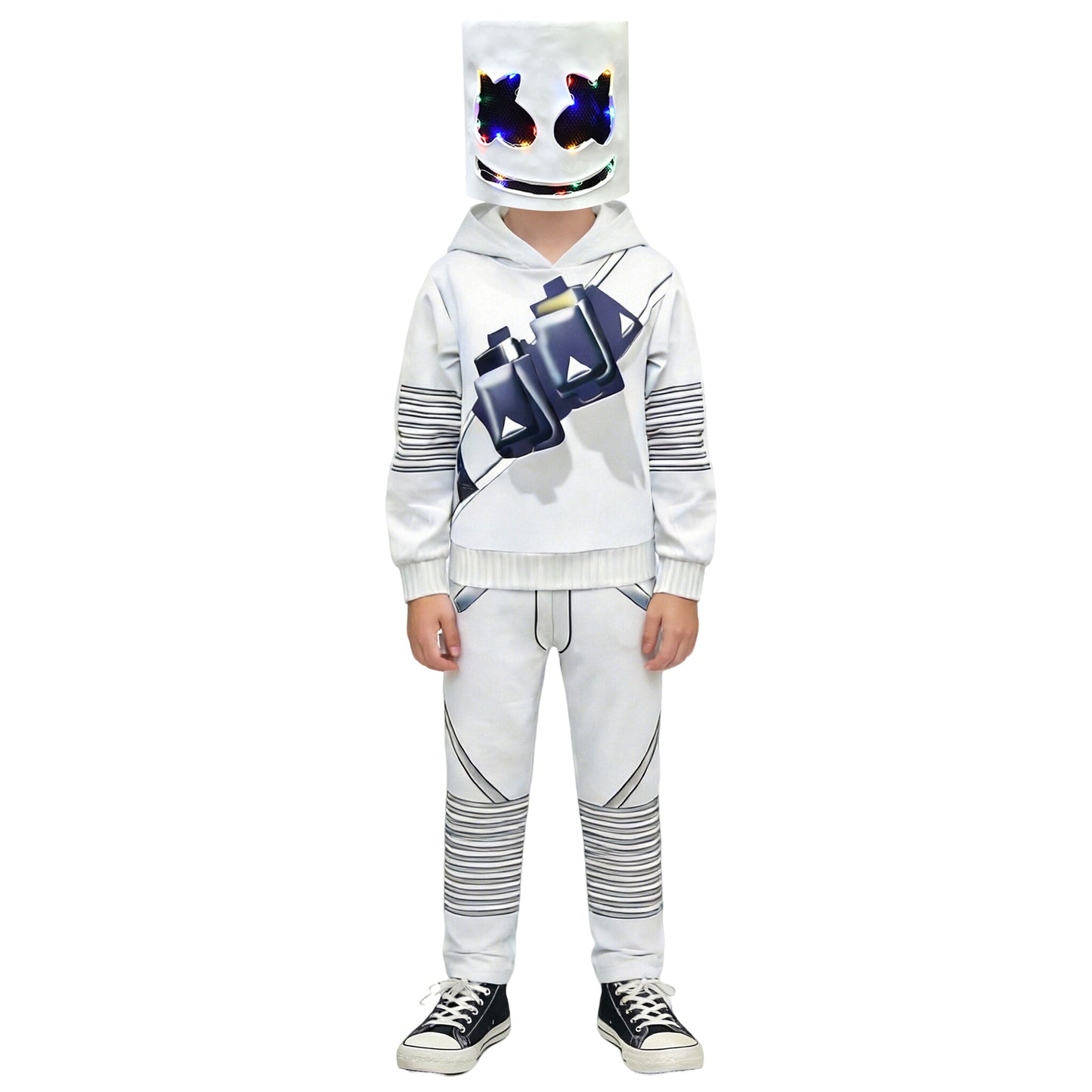 Kids DJ Marshmello Costume Light-up Helmet Marshmello DJ Rock Cosplay Outfit