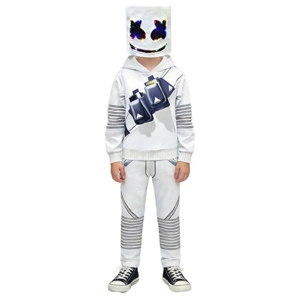 Kids DJ Marshmello Costume Light-up Helmet Marshmello DJ Rock Cosplay Outfit