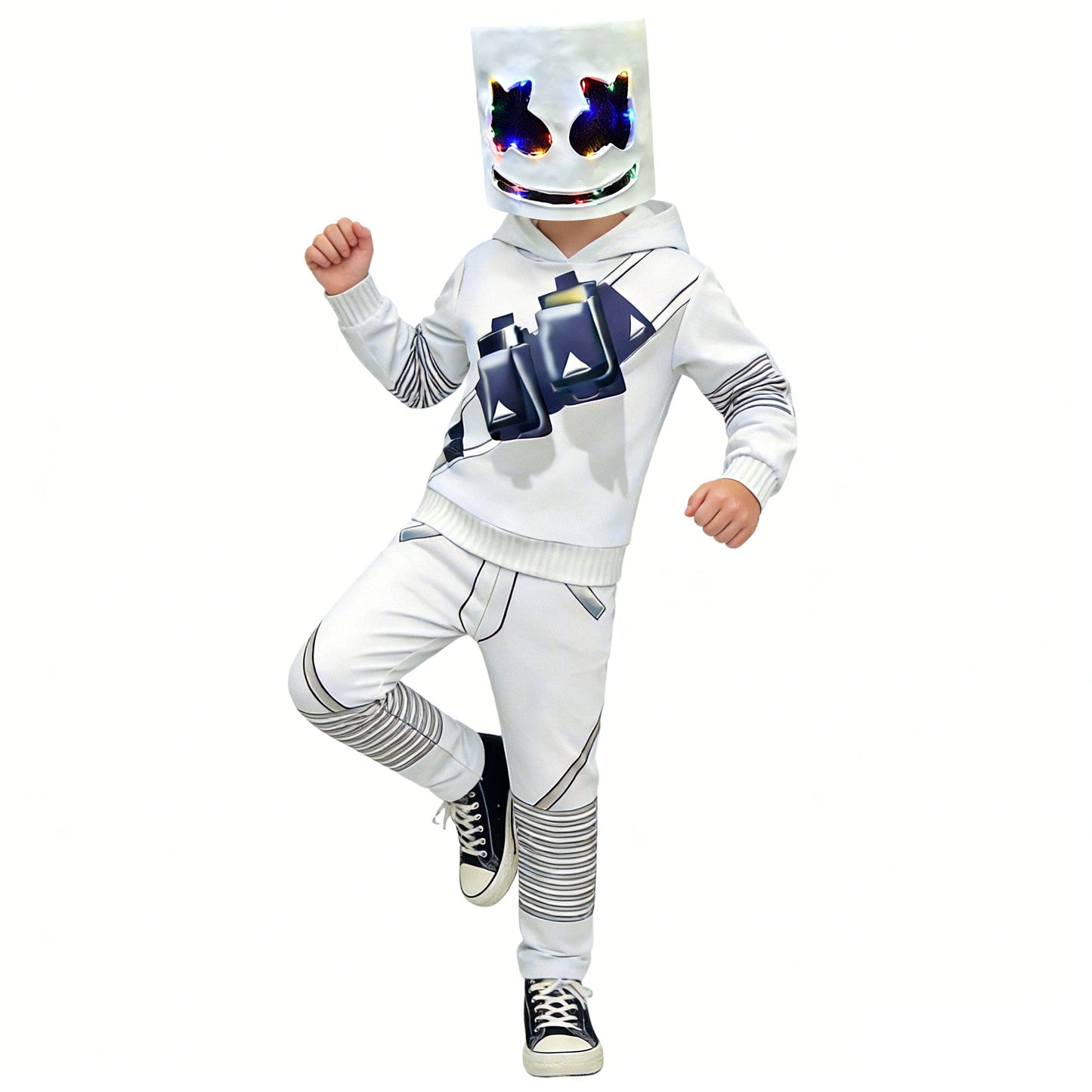Kids DJ Marshmello Costume Light-up Helmet Marshmello DJ Rock Cosplay Outfit
