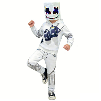 Kids DJ Marshmello Costume Light-up Helmet Marshmello DJ Rock Cosplay Outfit