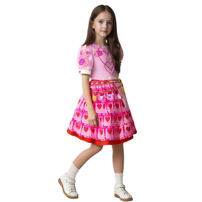 Déguisement Reine de Cœur Filles Adultes Princesse Bridget Robe Rose et Perruque pour Halloween Carnaval