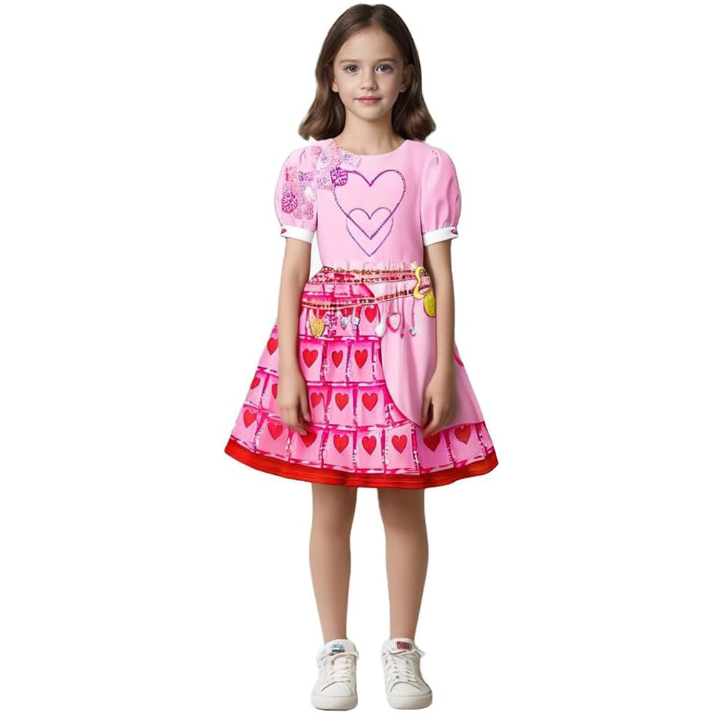 Déguisement Reine de Cœur Filles Adultes Princesse Bridget Robe Rose et Perruque pour Halloween Carnaval